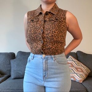 Cheetah print jean vest